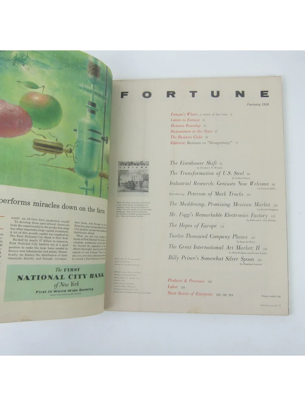 Vintage FORTUNE Magazine January 1956 Chrysler Imperial, Ford, Volkswagen Ads